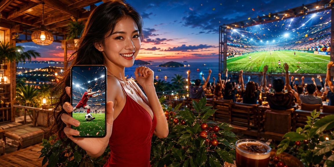 Người dùng xem kết quả xổ số trên điện thoại tại cà phê ở Phú Quốc